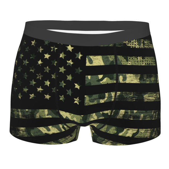 Fotbe American Flag Camo Men’s Total Support Pouch Boxer Briefs, X-Temp Cooling, Moisture-Wicking Underwear, Regular, Long-leg and Trunk-Medium