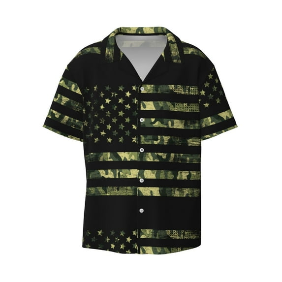 Fotbe American Flag Camo print Short Sleeve Button Down Shirts for Men Casual Summer Beach Wrinkle Free Shirt-XX-Large