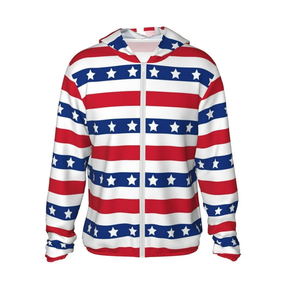 Fotbe American Patriotic Stars And Stripes Men's Women's UPF 50+ Sun Protection Jacket Hooded Cooling Shirt with Pockets Hiking Outdoor Performance-XX-Large