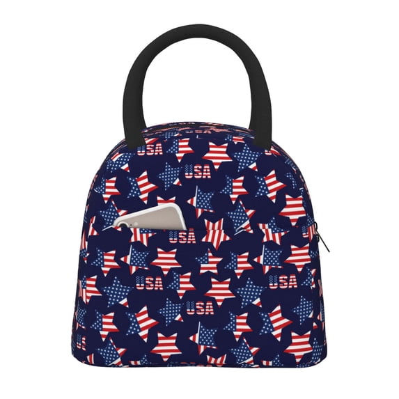 Fotbe American Stars Pattern Lunch Bag, Insulated Lunch Box, Small Leakproof Cooler Food Lunch Containers Reusable High Capacity Lunch Tote Bags for Work, Travel, Outdoor