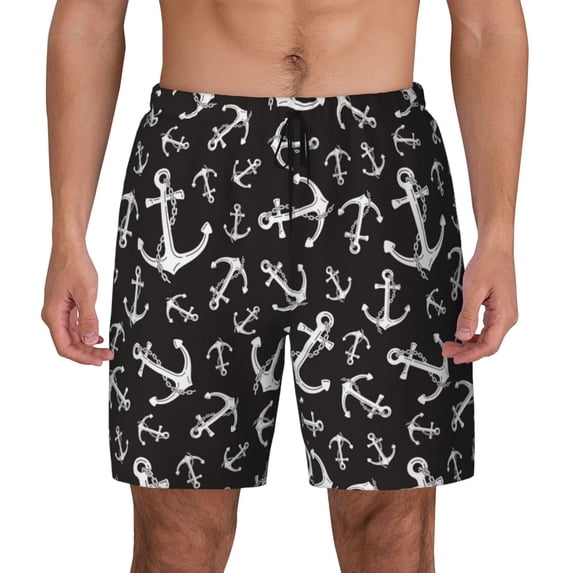 Fotbe Anchor Men’s Swim Trunks Quick Dry Swim Shorts Board Shorts with Mesh Lining-Large