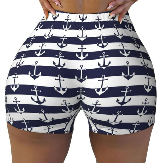 Fotbe Anchors Seamless Shorts, Womens Workout Shorts High Waist Stretch Booty Short for Gym/Yoga/Running/Biking-Small