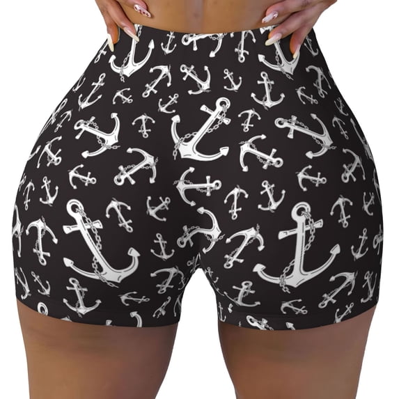 Fotbe Anchors Seamless Shorts, Womens Workout Shorts High Waist Stretch Booty Short for Gym/Yoga/Running/Biking-X-Large