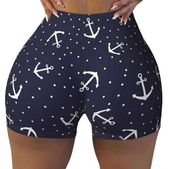 Fotbe Anchors Seamless Shorts, Womens Workout Shorts High Waist Stretch Booty Short for Gym/Yoga/Running/Biking-X-Large