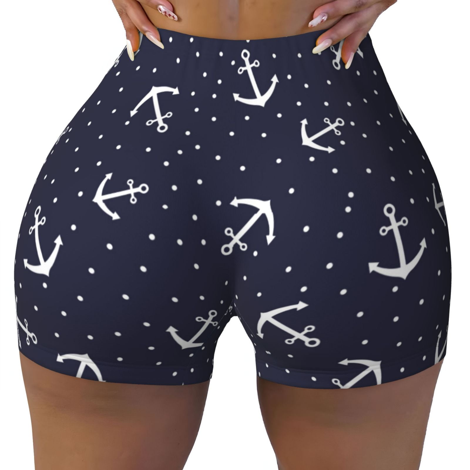 Fotbe Anchors Seamless Shorts, Womens Workout Shorts High Waist Stretch Booty Short for Gym/Yoga