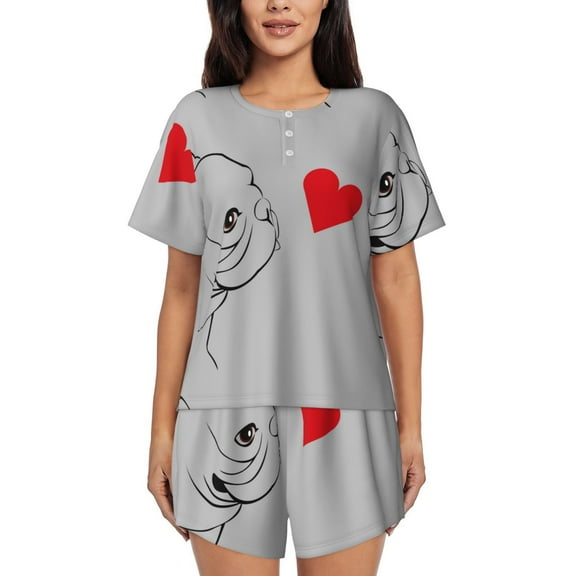 Fotbe Animal Bulldog1 Print Pajama Set for Women 2 Piece Loungewear Short Sleeve Tops and Shorts Set Soft Sleepwear-Small