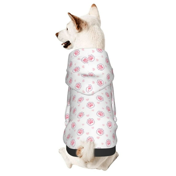 Fotbe Animal Pink Color Paw Print Small Dog Sweater Hoodies Pet Grey Hooded Soft Fleece Sweatshirts with Pocket Fall Winter Puppy Cat Sweaters Warm Clothes-Large