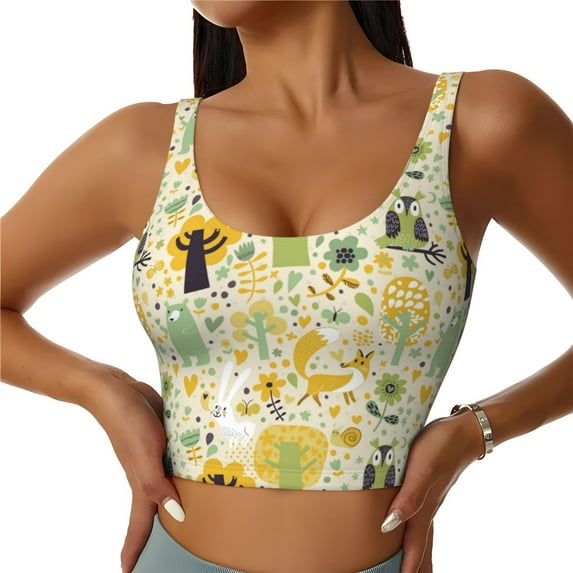Fotbe Animal Tree Pattern Womens' Sports Bra Longline Wirefree Padded with Medium Support Sports Moisture-Wicking Workou Vest,Tank Top-