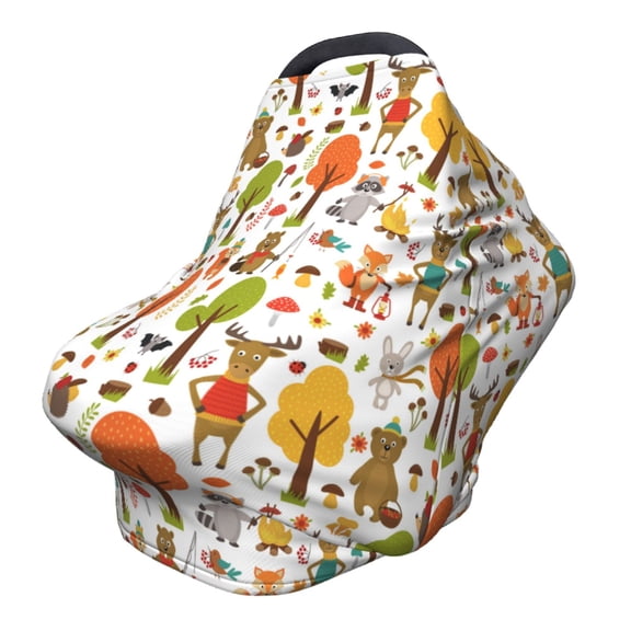 Fotbe Animals Forest Pattern Car Seat Covers for Babies, Nursing Breastfeeding Cover Infant Carseat Canopy, Soft Stretchy Carrier Cover