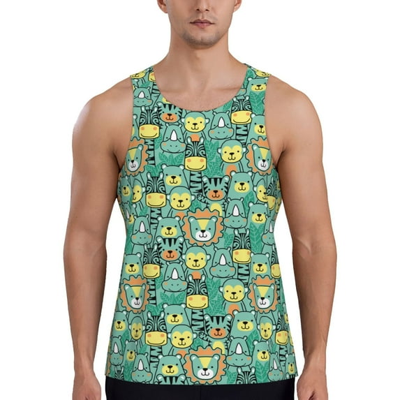 Fotbe Animals with Leaf Pattern Men's Quick Dry Workout Tank Top Gym Muscle Tee Fitness Bodybuilding Sleeveless T Shirt Breathable Workout Shirt-X-Large