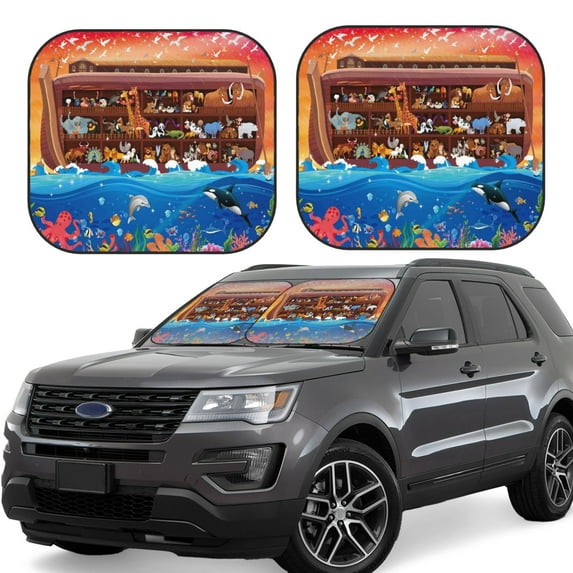 Fotbe Animals On Noah's Ark2 2-Piece Car Windshield Sun Shade | Sun Blocker for Car Windshield | Foldable Automotive Interior Accessories for Sun Protection-Large