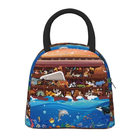 Fotbe Animals On Noah's Ark2 Pattern Lunch Bag, Insulated Lunch Box, Small Leakproof Cooler Food Lunch Containers Reusable High Capacity Lunch Tote Bags for Work, Travel, Outdoor