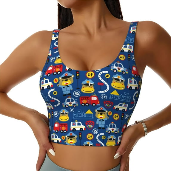 Fotbe Animals Rescue Team Pattern Womens' Sports Bra Longline Wirefree Padded with Medium Support Sports Moisture-Wicking Workou Vest,Tank Top-Small