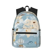Fotbe Animals Travel World Map Lightweight Casual Laptop Backpack for Men and Women, Daily use Waterproof backpack, Backpack for College