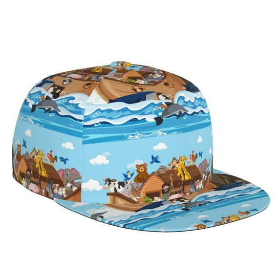 Fotbe Animals on Noah's Ark Floating Flat Bill Visor Cap Classic Snapback Hat Polyester Foam Trucker Hat Trucker Cap Adjustable Baseball Cap