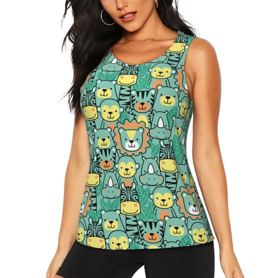 Fotbe Animals with Leaf Womens Loose Fit Casual Flowy Slim-Fit Tank Tops Athletic Round Neck Trendy Sleeveless Summer Tops for Gym and Yoga-Small