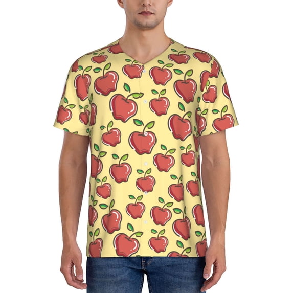 Fotbe Apple Baseball Jersey Shirt for Men and Women, Casual Short Sleeves Button Down T-Shirt-Small