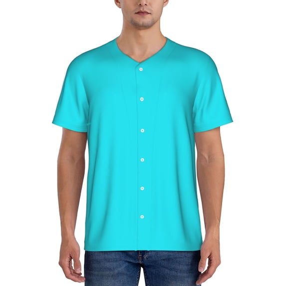 Fotbe Aqua Baseball Jersey Shirt for Men and Women, Casual Short Sleeves Button Down T-Shirt-XX-Large