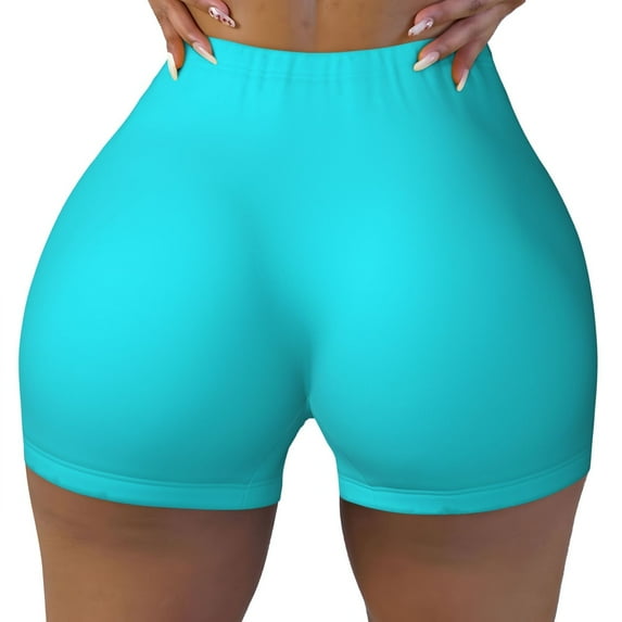 Fotbe Aqua Seamless Shorts, Womens Workout Shorts High Waist Stretch Booty Short for Gym/Yoga/Running/Biking-Small