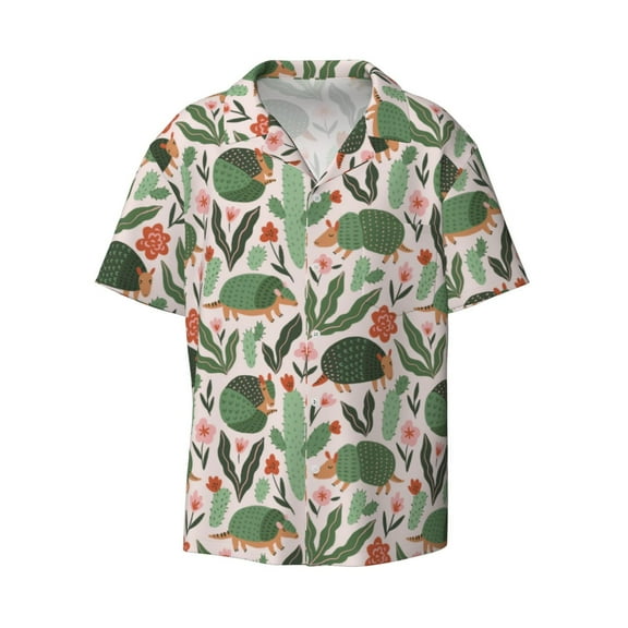 Fotbe Armadillo print Short Sleeve Button Down Shirts for Men Casual Summer Beach Wrinkle Free Shirt-X-Large