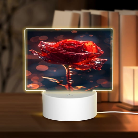 Fotbe Artistic Dewdrop Rose Pattern Acrylic Night Light Gift with 3 Color ModesTouch-Sensitive LED Lamp Perfect Gift for Mother's Day, Birthday, or Christmas