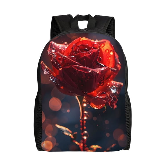 Fotbe Artistic Dewdrop Rose Travel Laptop Backpack, Business Slim Sturdy Laptops Backpack, Water Resistant College School Computer Bag Gift for Men & Women Fits 15.6 Inch Notebook