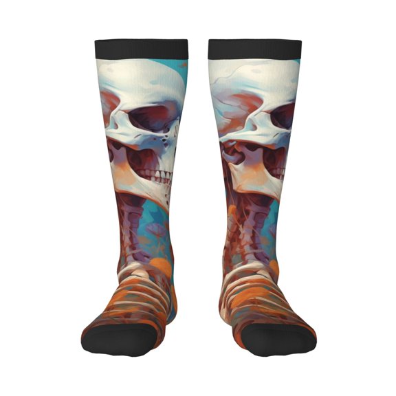 Fotbe Artistic Orange Carnation Skull print Women's Men's Novelty Crew Socks Cotton Socks Knee High Socks for Walking,Running,Nurses,Pregnancy