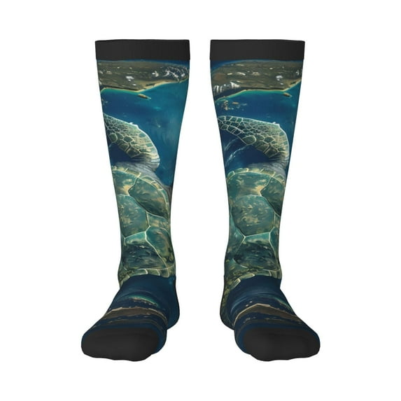 Fotbe Artistic Turtle Earth print Women's Men's Novelty Crew Socks Cotton Socks Knee High Socks for Walking,Running,Nurses,Pregnancy
