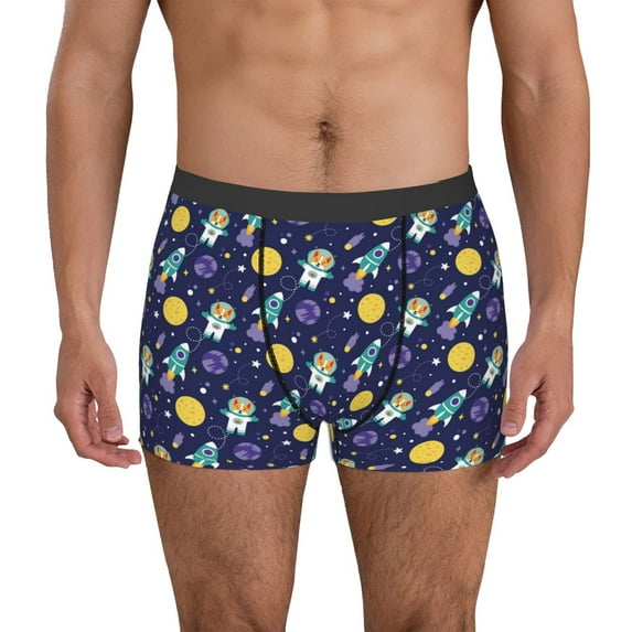 Fotbe Astronaut Corgi Men’s Total Support Pouch Boxer Briefs, X-Temp Cooling, Moisture-Wicking Underwear, Regular, Long-leg and Trunk-Small