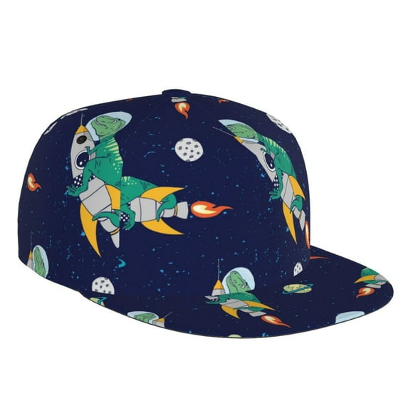Fotbe Astronaut Dinosaur and Space Flat Bill Visor Cap Classic Snapback Hat Polyester Foam Trucker Hat Trucker Cap Adjustable Baseball Cap