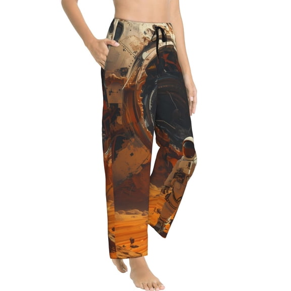 Fotbe Astronaut Exploring Mars Women's Pajama Pants,Sleepwear Pants,Pj Bottoms Drawstring And Pockets-Small