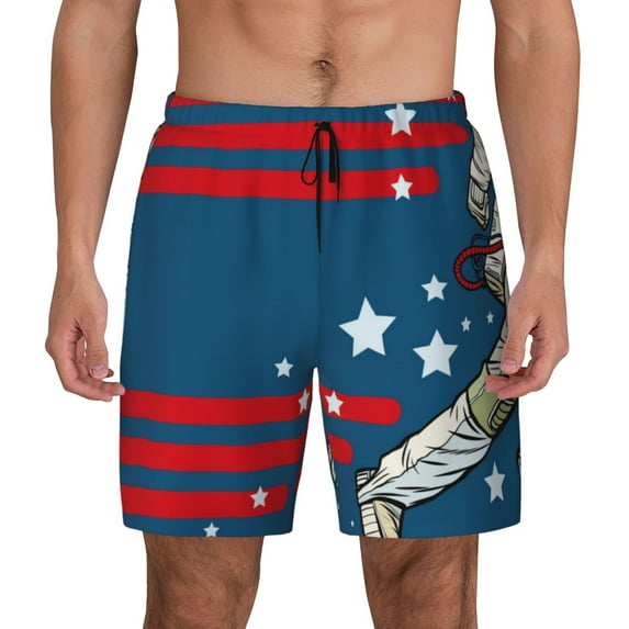Fotbe Astronaut Runs Forward Men’s Swim Trunks Quick Dry Swim Shorts Board Shorts with Mesh Lining-Large