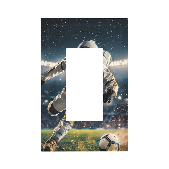 Fotbe Astronaut Soccer Field Print Duplex Receptacle Wall Plate, 1-Gang 5.0" x3.0" Wall Outlet Covers, Dual Outlet Faceplates Covers, Color-matched Screws Included-Style U