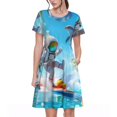 thumbnail image 1 of Fotbe Astronaut Tropical Dolphin Pattern Dress Casual Womens Fashion Short Sleeve Maxi Dress T Shirt Dress Striped Long Color Block Maxi Dress, 1 of 6