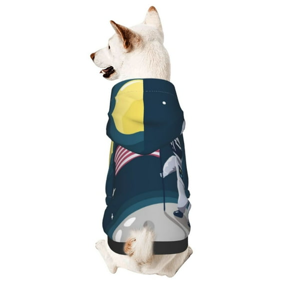 Fotbe Astronaut With USA Flag Print Small Dog Sweater Hoodies Pet Grey Hooded Soft Fleece Sweatshirts with Pocket Fall Winter Puppy Cat Sweaters Warm Clothes-X-Small