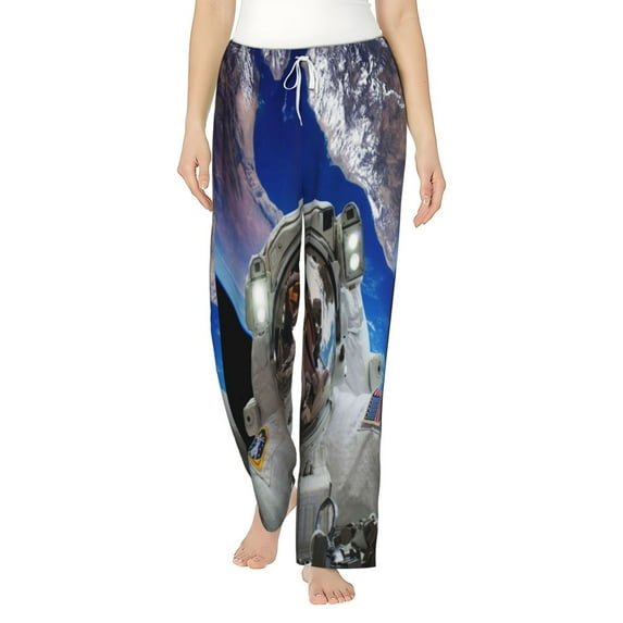Fotbe Astronaut in Outer Space Women's Pajama Pants,Sleepwear Pants,Pj Bottoms Drawstring And Pockets-Medium