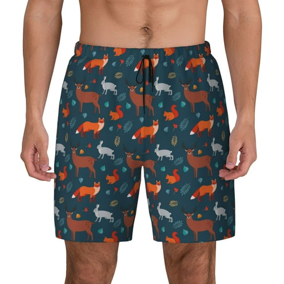 Fotbe Autumn Forest Animals Cute Men’s Swim Trunks Quick Dry Swim Shorts Board Shorts with Mesh Lining-X-Large