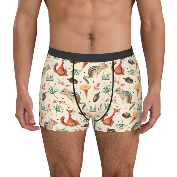 Fotbe Autumn Forest Animals Men’s Total Support Pouch Boxer Briefs, X-Temp Cooling, Moisture-Wicking Underwear, Regular, Long-leg and Trunk-XX-Large