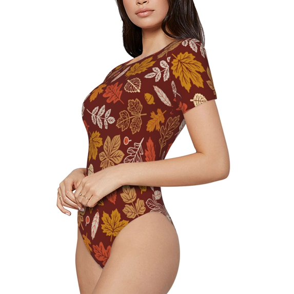Fotbe Autumn Forest3 Women's Crew Neck Short Sleeves Bodysuit Tops Round Neck Slim Sleeveless Soft Comfortable Basic-X-Large