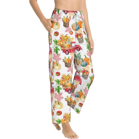 Fotbe Autumn Harvest Truck Women's Pajama Pants,Sleepwear Pants,Pj Bottoms Drawstring And Pockets-Medium
