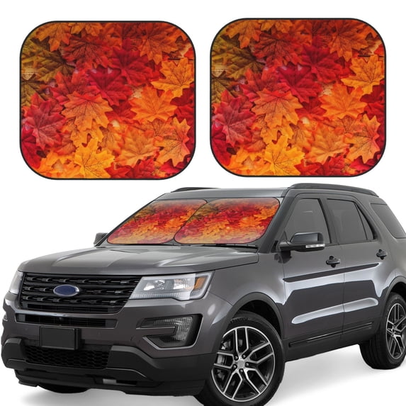 Fotbe Autumn Leaf 2-Piece Car Windshield Sun Shade | Sun Blocker for Car Windshield | Foldable Automotive Interior Accessories for Sun Protection-Medium