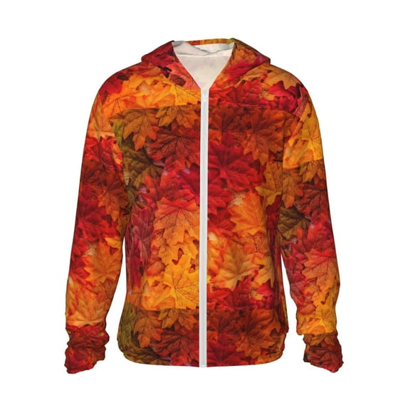 Fotbe Autumn Leaf Men's Women's UPF 50+ Sun Protection Jacket Hooded Cooling Shirt with Pockets Hiking Outdoor Performance-Large