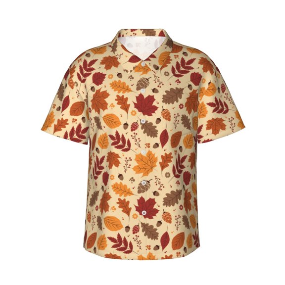 Fotbe Autumn Leaves 2 Hawaiian Shirt for Men Unisex Summer Beach Casual Short Sleeve Cotton Linen Button Down Shirts-3X-Large
