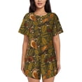 thumbnail image 1 of Fotbe Autumn Leaves Owl Squirrel Print Pajama Set for Women 2 Piece Loungewear Short Sleeve Tops and Shorts Set Soft Sleepwear-Small, 1 of 7