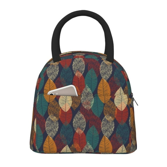 Fotbe Autumn Leaves Pattern Lunch Bag, Insulated Lunch Box, Small Leakproof Cooler Food Lunch Containers Reusable High Capacity Lunch Tote Bags for Work, Travel, Outdoor