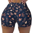 thumbnail image 1 of Fotbe Autumn Leaves With Blue Seamless Shorts, Womens Workout Shorts High Waist Stretch Booty Short for Gym/Yoga/Running/Biking-Small, 1 of 9