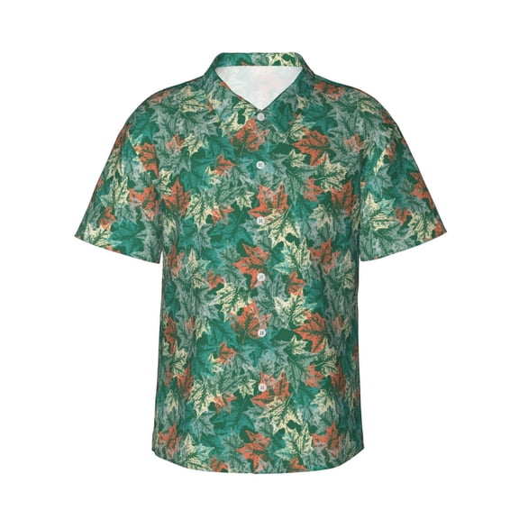 Fotbe Autumn Maple Leaves 1 Hawaiian Shirt for Men Unisex Summer Beach Casual Short Sleeve Cotton Linen Button Down Shirts-3X-Large