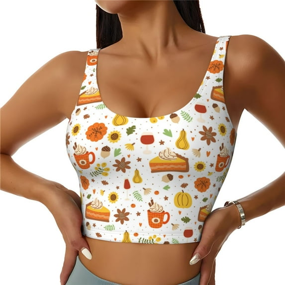 Fotbe Autumn Pattern Womens' Sports Bra Longline Wirefree Padded with Medium Support Sports Moisture-Wicking Workou Vest,Tank Top-X-Large