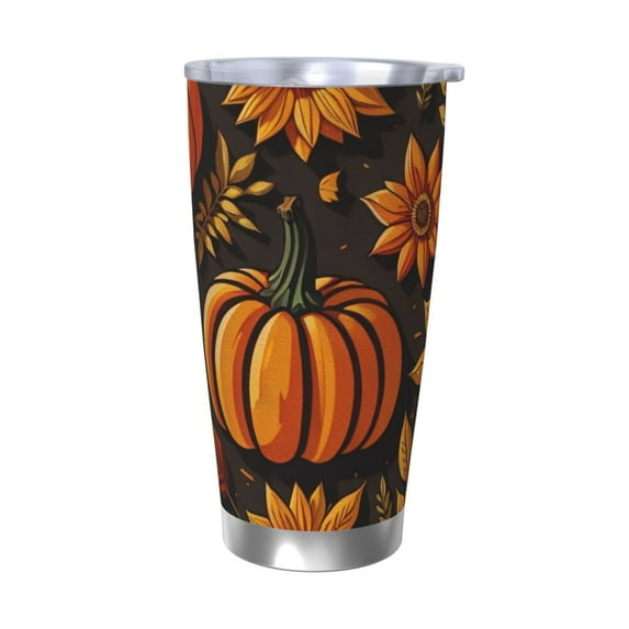 Fotbe Autumn Pumpkin Leaves Pattern 20 oz Tumbler Stainless Steel Vacuum Insulated Coffee Ice Cup Double Wall Travel Flask Leak-proof Coffee Cup-Without Straw