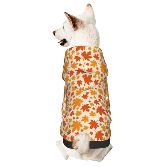 Fotbe Autumn Red and Orange Maple Leaves Print Small Dog Sweater Hoodies Pet Grey Hooded Soft Fleece Sweatshirts with Pocket Fall Winter Puppy Cat Sweaters Warm Clothes-XX-Large